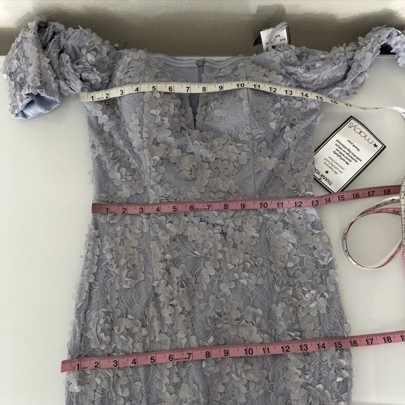 NEW $298 XSCAPE [ 6 ] Off Shoulder‎ Long Sleeve Lace Trumpet Gown in Grey - Picture 5 of 13